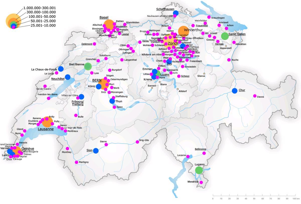 elveția hartă cu marile orașe