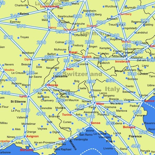 harta elvetia harta cu distanțe