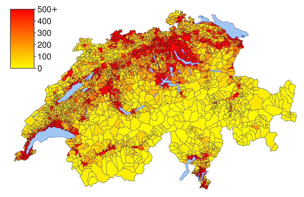 elveția densitatea populației hartă