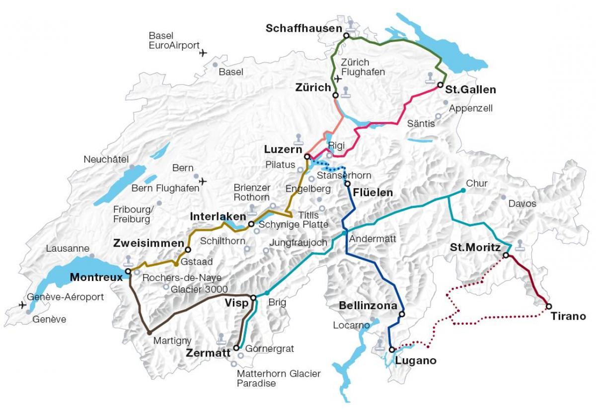 elveția tren harta rutelor