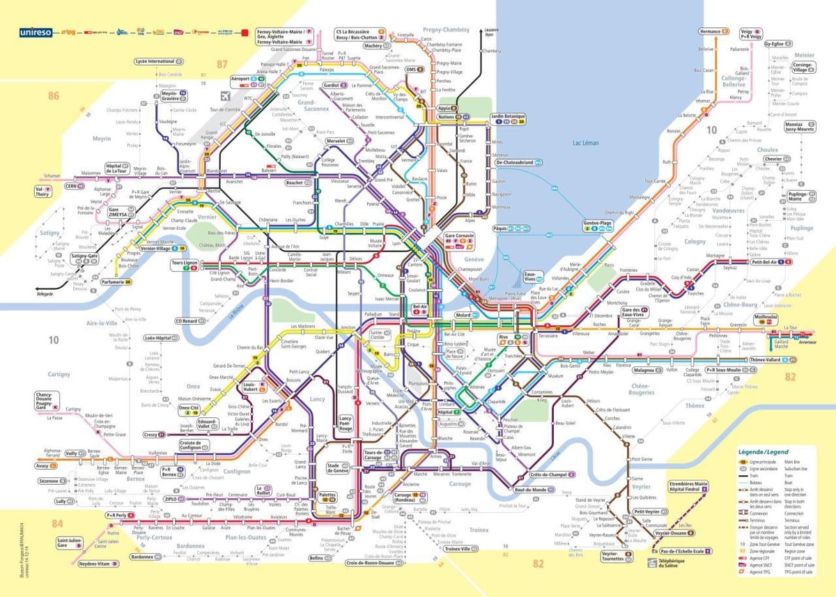 harta de la geneva, elveția autobuz