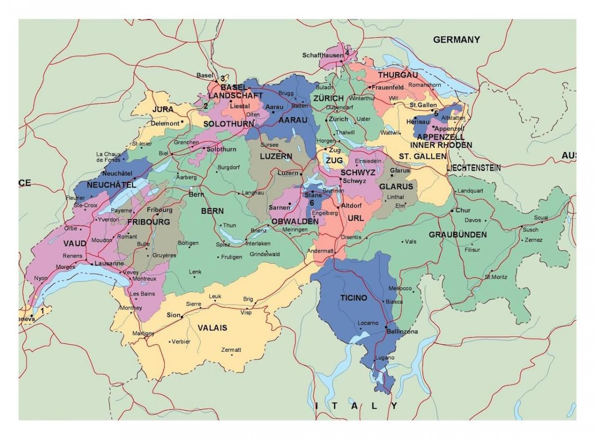 harta elvetia cu orașe și orașe